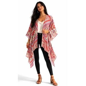 XHILARATION Women's Kimono Medium/Large Peach Cream Boho Lightweight